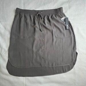 Apt 9 Gray Button Front Drawstring Waist High Low Skirt‎ Women's Large NWT